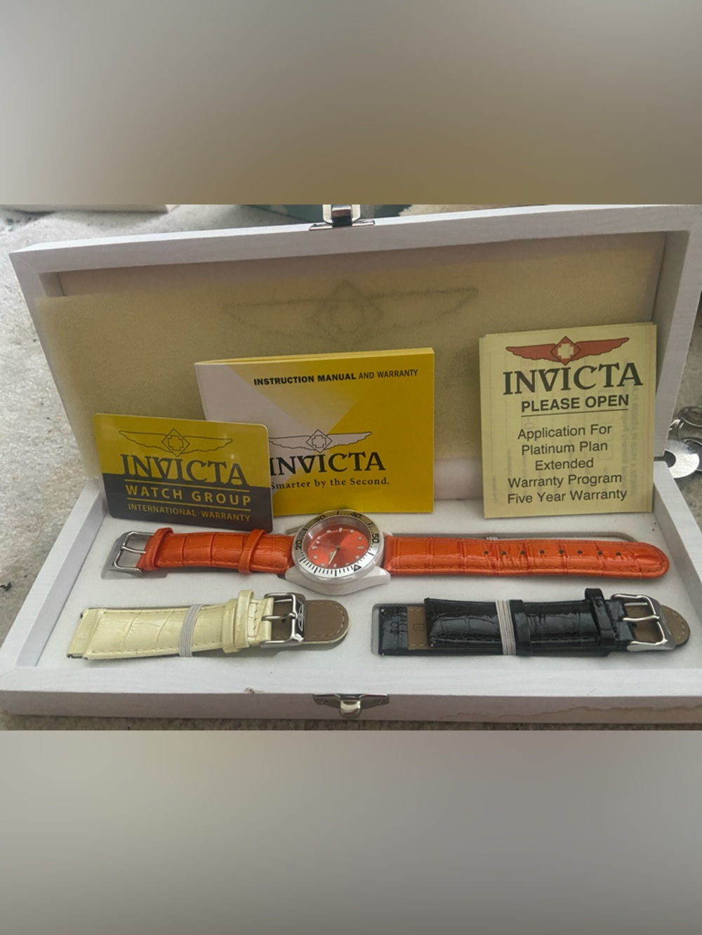Invicta Orange Dial Watch with Orange, Black & Cream Straps